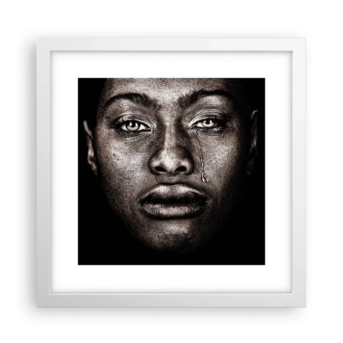 Affiche dans un cadre blanc - Poster - Une larme - 30x30 cm