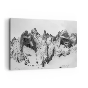 Impression sur toile - Image sur toile - Des sommets enneigés en noir et blanc - 120x80cm - Crête dangereuse de granit - Décoration murale moderne pour le salon et la chambre ARTTOR