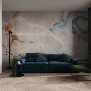 Papier Peint Photo Standard Eco - Le bleu serpente sous le blanc - Abstraction, Morceau, Modèle moderne - 200x140 cm