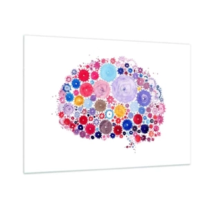 Impression sur verre - Image sur verre - Une illustration colorée d'un cerveau composé de formes géométriques. - 100x70cm - La machine la plus parfaite de la nature - Décoration murale moderne pour le salon et la chambre ARTTOR