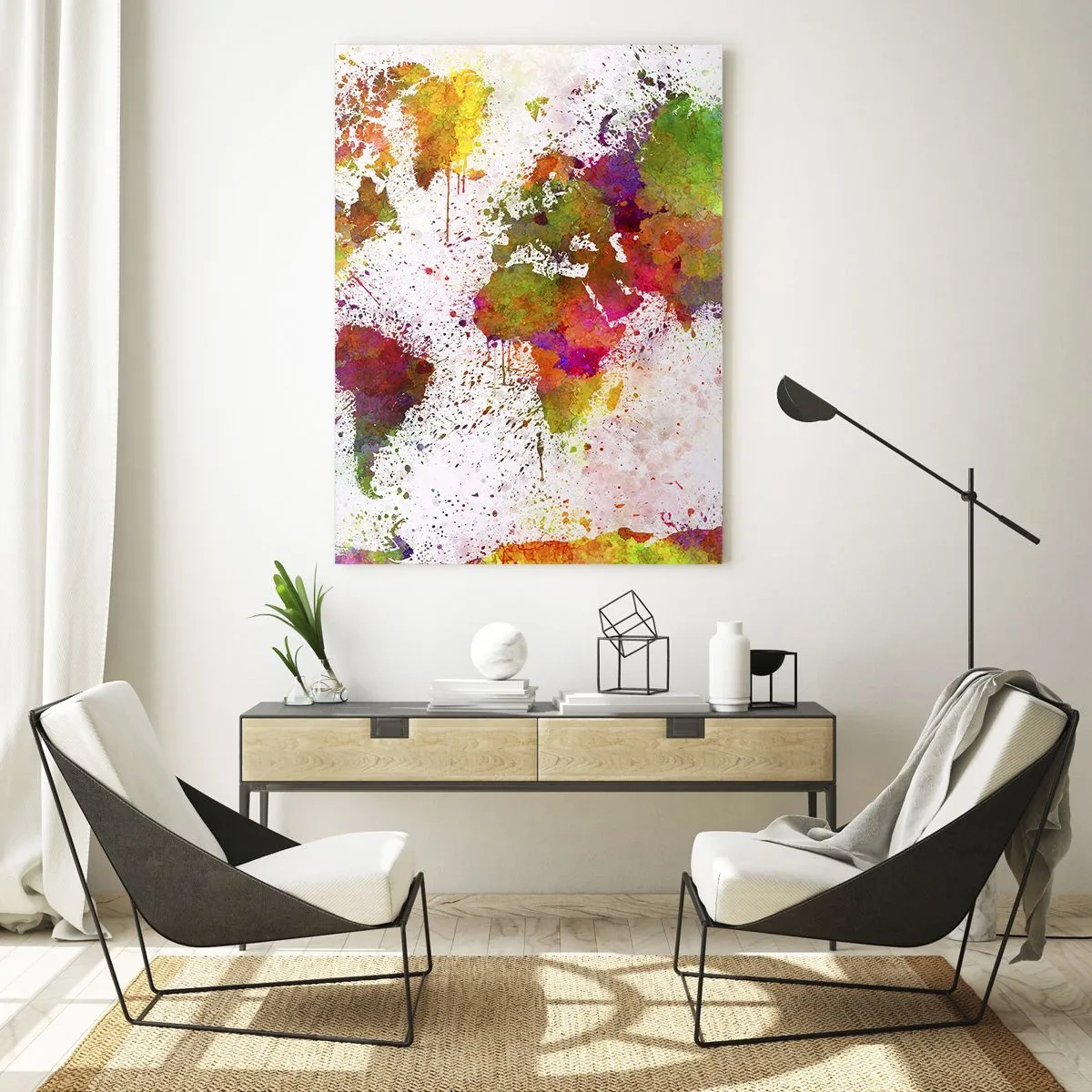 Impression sur verre - Image sur verre - Une carte du monde colorée dans un style abstrait - 70x100cm - D'une certaine manière ça s'est passé de la même façon - Décoration murale moderne pour le salon et la chambre ARTTOR
