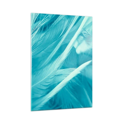 Impression sur verre - Image sur verre - Plumes turquoise en gros plan délicat - 50x70cm - Se noyer dans les plumes - Décoration murale moderne pour le salon et la chambre ARTTOR