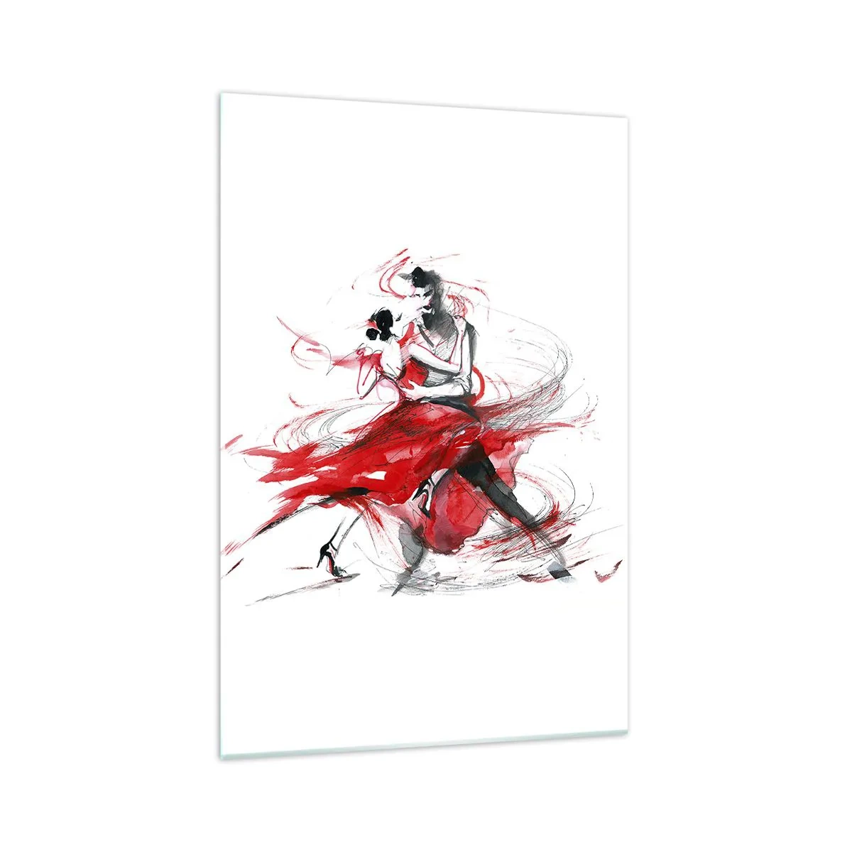 Impression sur verre - Image sur verre - Danseurs dans une danse dynamique aux accents rouges - 70x100cm - Tango - le rythme de la passion - Décoration murale moderne pour le salon et la chambre ARTTOR