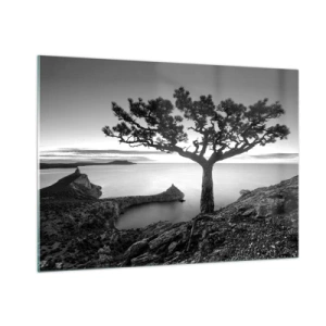 Impression sur verre - Image sur verre - Un arbre sur une falaise surplombant la baie - 100x70cm - Paix jusqu'à l'horizon - Décoration murale moderne pour le salon et la chambre ARTTOR