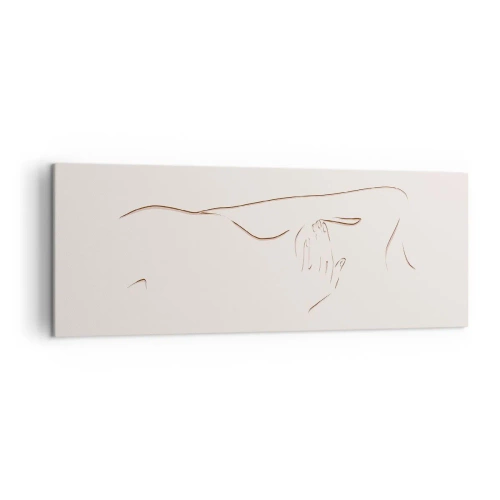 Impression sur toile - Image sur toile - Un dessin au trait subtil d'une silhouette sur un fond clair - 140x50cm - La forme du désir - Décoration murale moderne pour le salon et la chambre ARTTOR