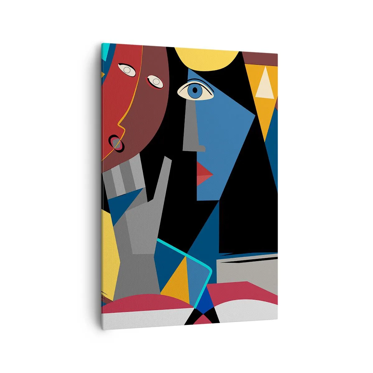 Impression sur toile - Image sur toile - Visages cubistes aux couleurs intenses - 70x100cm - Une conversation entre cubistes - Décoration murale moderne pour le salon et la chambre ARTTOR
