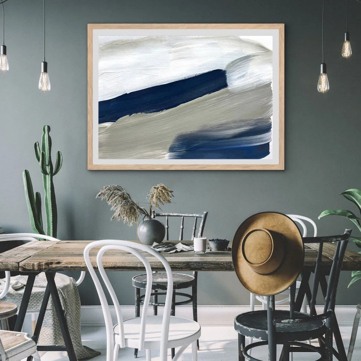 Affiche dans un chêne clair - Poster - Rencontre avec la blancheur - 100x70 cm