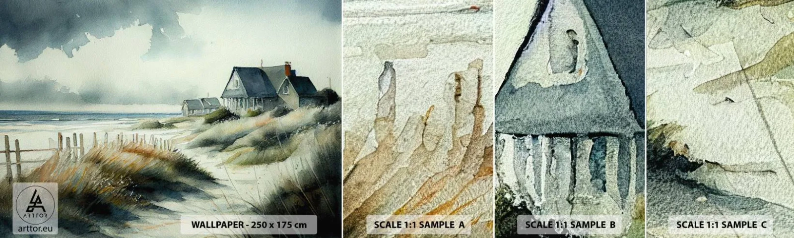 Échantillon De Papier Peint Standard Eco - Loin de l'agitation - Maison, Plage, Mer - 100x30 cm