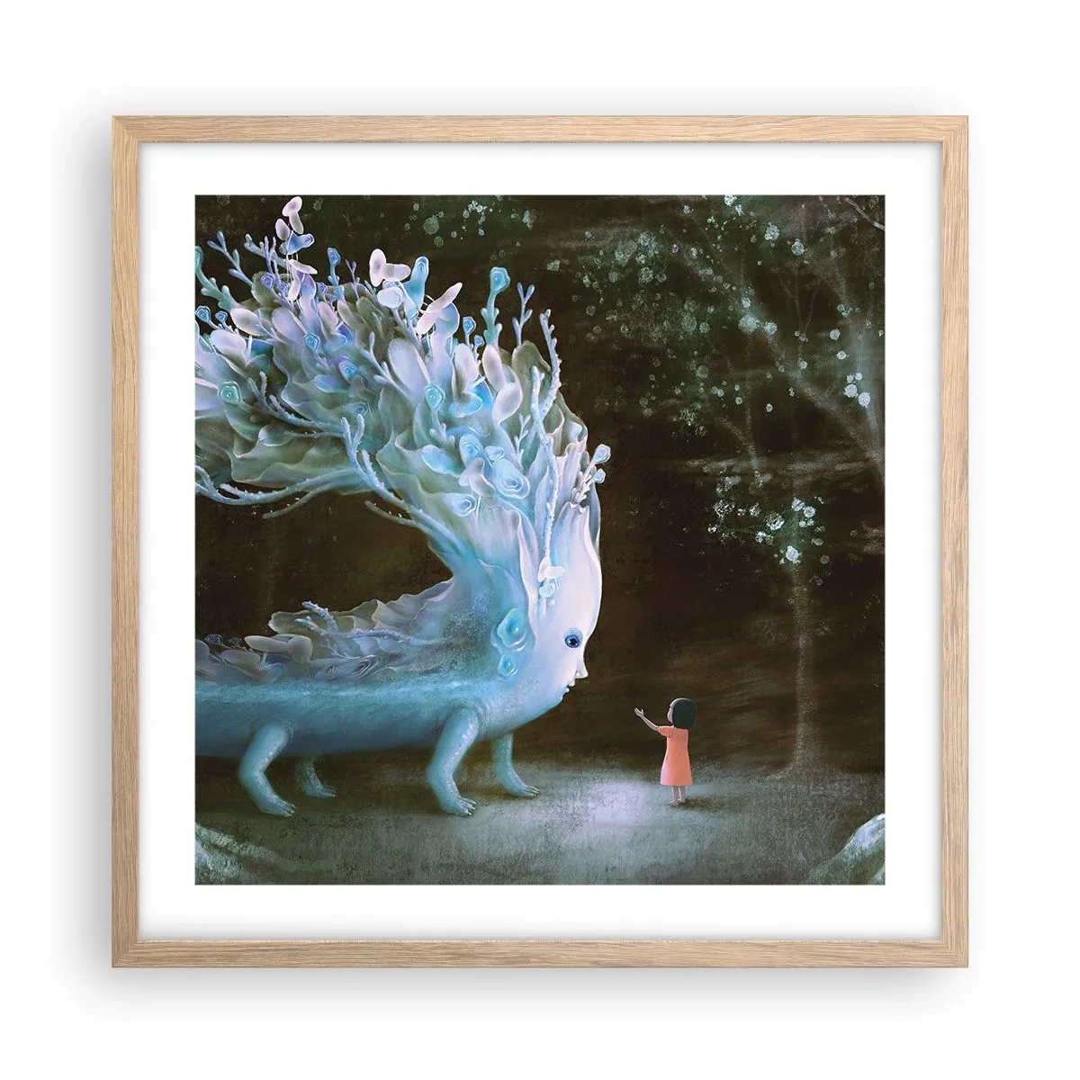 Affiche dans un chêne clair - Poster - Une rencontre fantastique - 50x50 cm