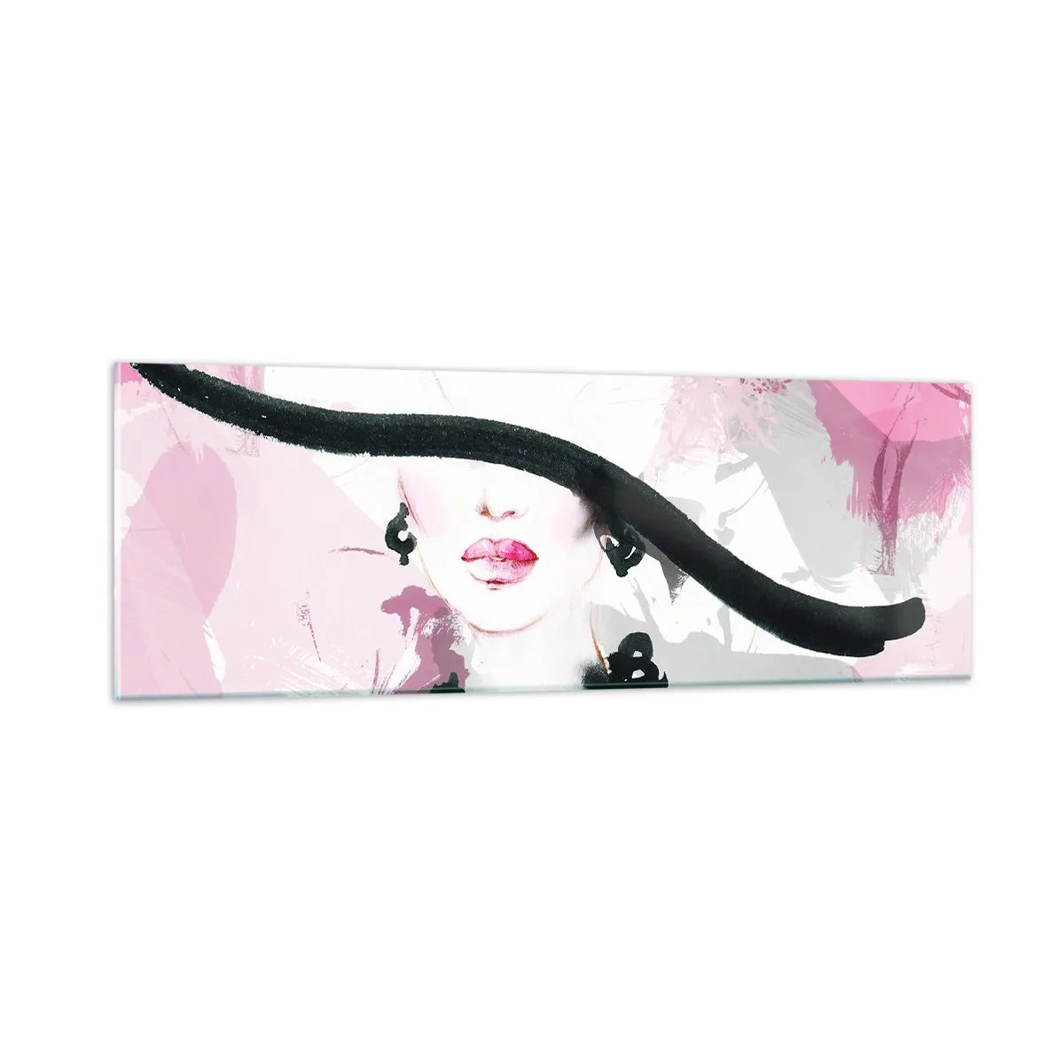 Impression sur verre - Image sur verre - Portrait d'une dame en noir et rose - 90x30 cm