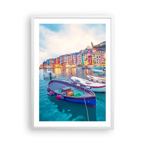 Affiche dans un cadre blanc - Poster - Soirée colorée au port - 50x70 cm