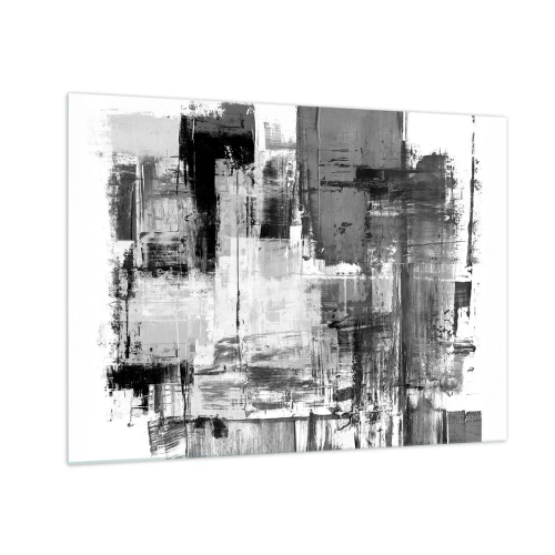 Impression sur verre - Image sur verre - Abstraction en noir et blanc avec une structure géométrique - 70x50cm - Le gris est beau - Décoration murale moderne pour le salon et la chambre ARTTOR