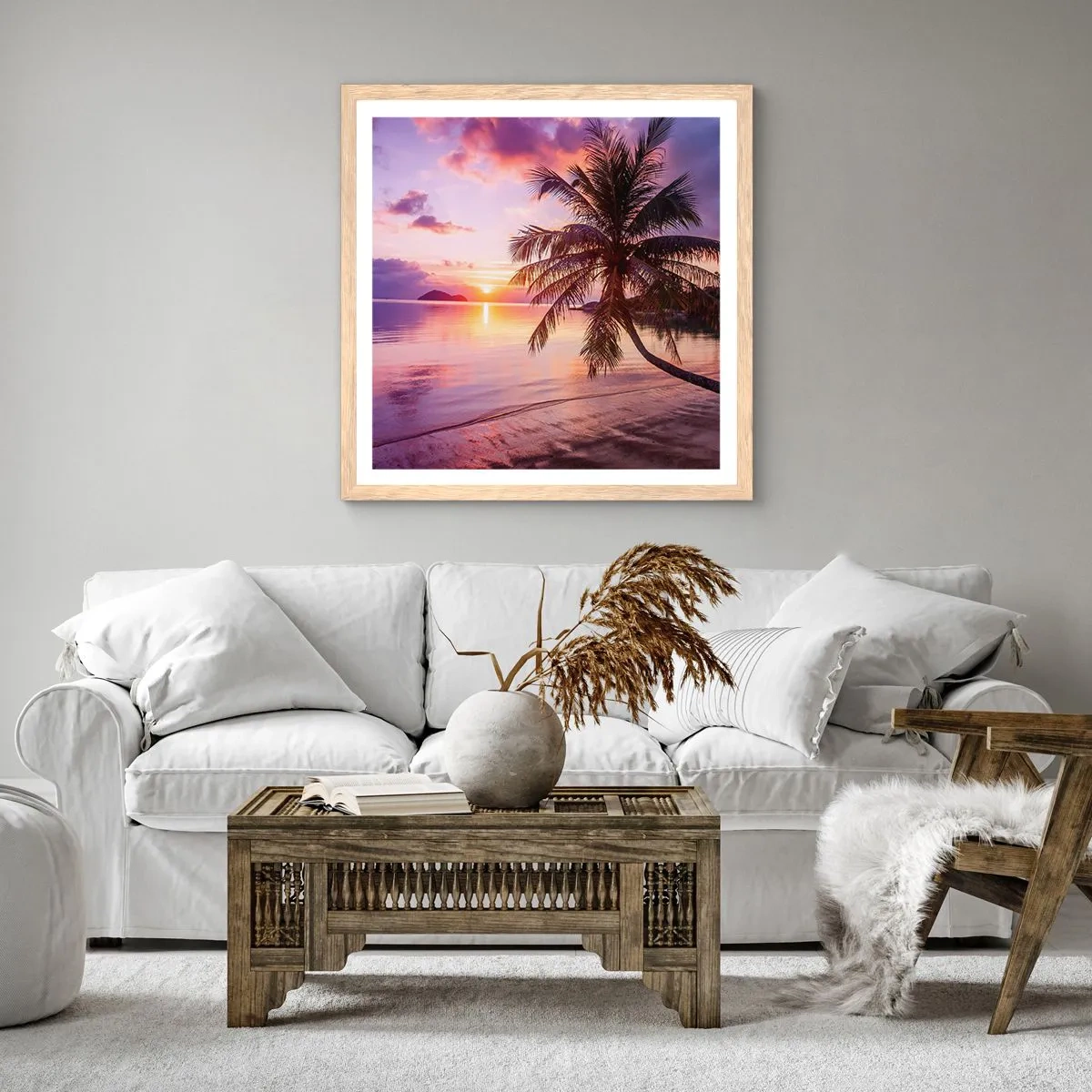Affiche dans un chêne clair - Poster - Le bonheur à l'horizon - 40x40 cm