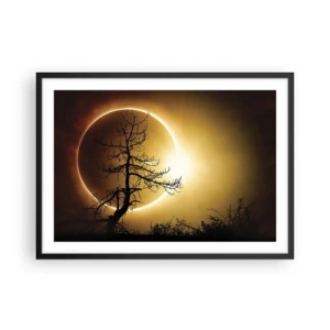 Affiche dans un cadre noir - Poster - Éclipse solaire avec une silhouette d'arbre au premier plan - 70x50cm - Éclipse totale - Décoration murale moderne pour le salon et la chambre ARTTOR