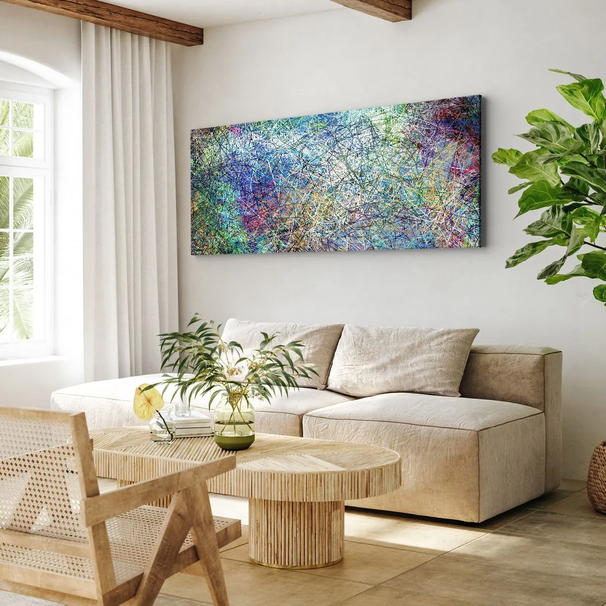 Impression sur toile - Image sur toile - Composition abstraite avec des lignes et des textures multicolores - 120x50cm - Ce n'est pas si simple - Décoration murale moderne pour le salon et la chambre ARTTOR