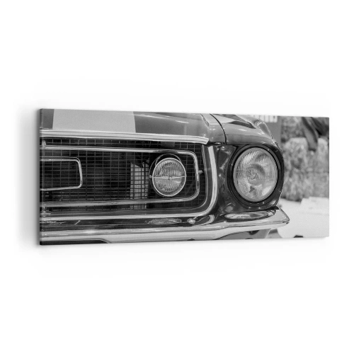 Impression sur toile - Image sur toile - Capot de voiture classique noir et blanc - 120x50cm - Conduire dur - Décoration murale moderne pour le salon et la chambre ARTTOR