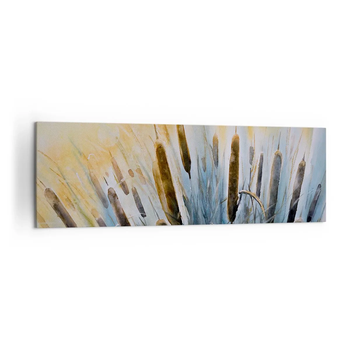 Impression sur toile - Image sur toile - Roseaux pittoresques sous les rayons du soleil - 160x50cm - Fraicheur de l'eau, chaleur du soleil - Décoration murale moderne pour le salon et la chambre ARTTOR