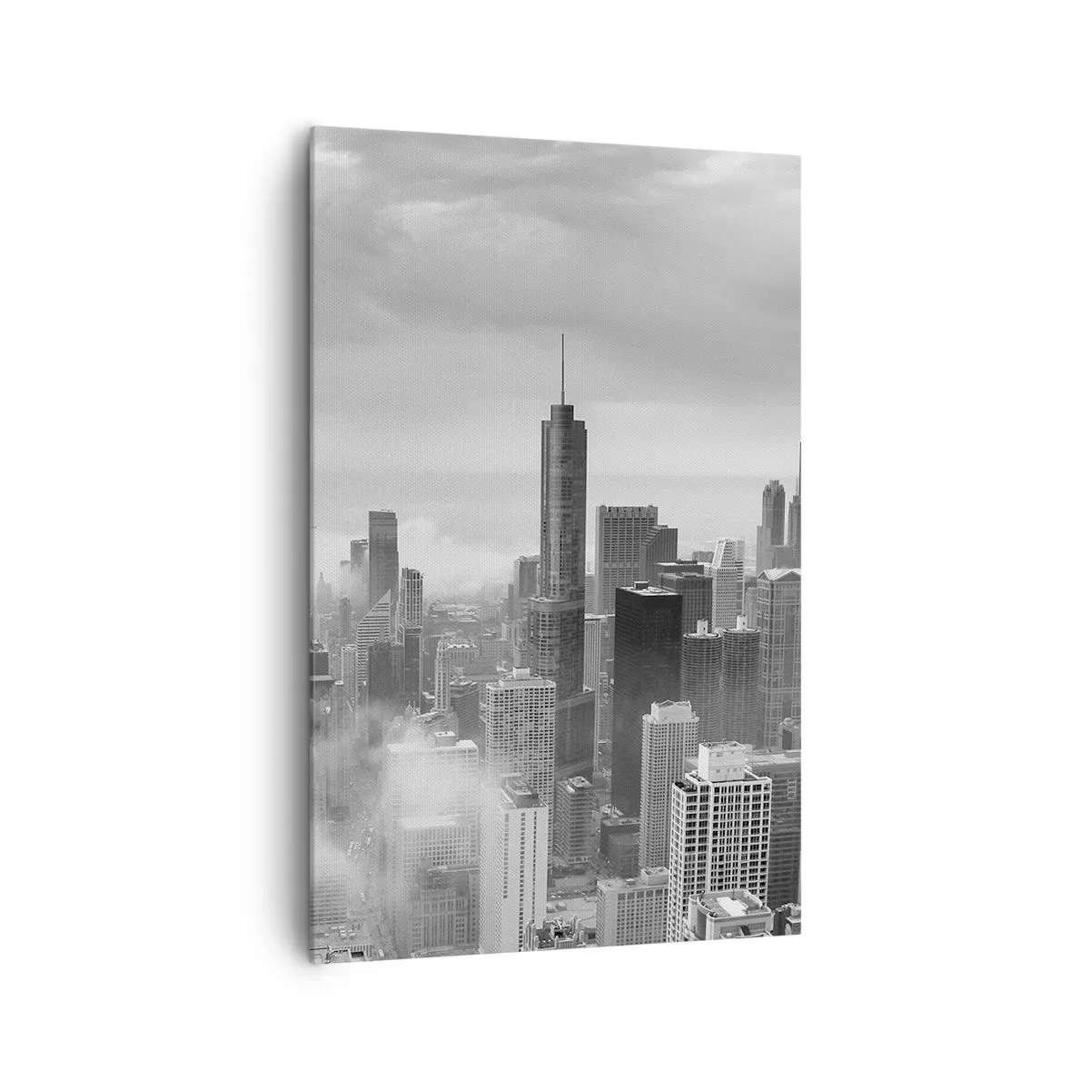 Impression sur toile - Image sur toile - Panorama de la ville avec des gratte-ciels dans les nuages en noir et blanc - 80x120cm - Paysage américain - Décoration murale moderne pour le salon et la chambre ARTTOR