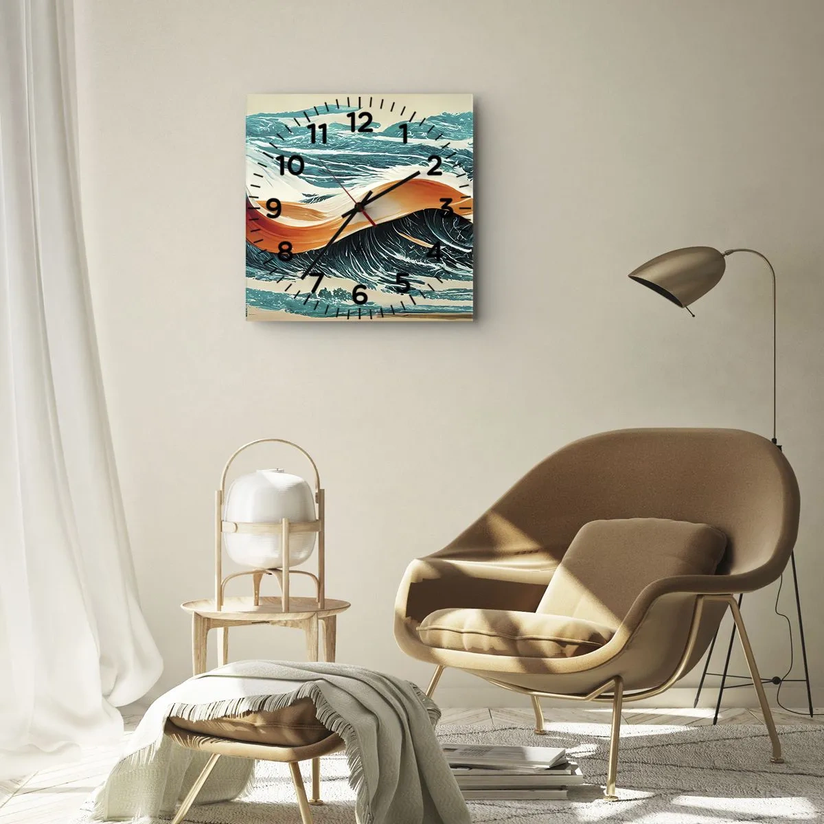 Horloge murale - Pendule murale - Vagues de mer dynamiques avec ruban abstrait - 30x30cm - Le rêve d'un surfeur - Décoration murale moderne pour le salon et la chambre ARTTOR