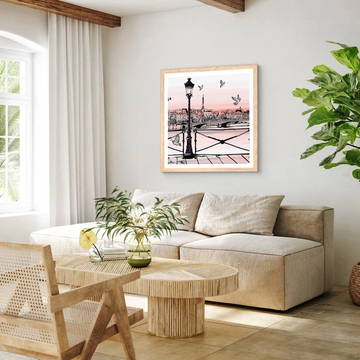 Affiche dans un chêne clair - Poster - Sur les toits de Paris - 40x40 cm