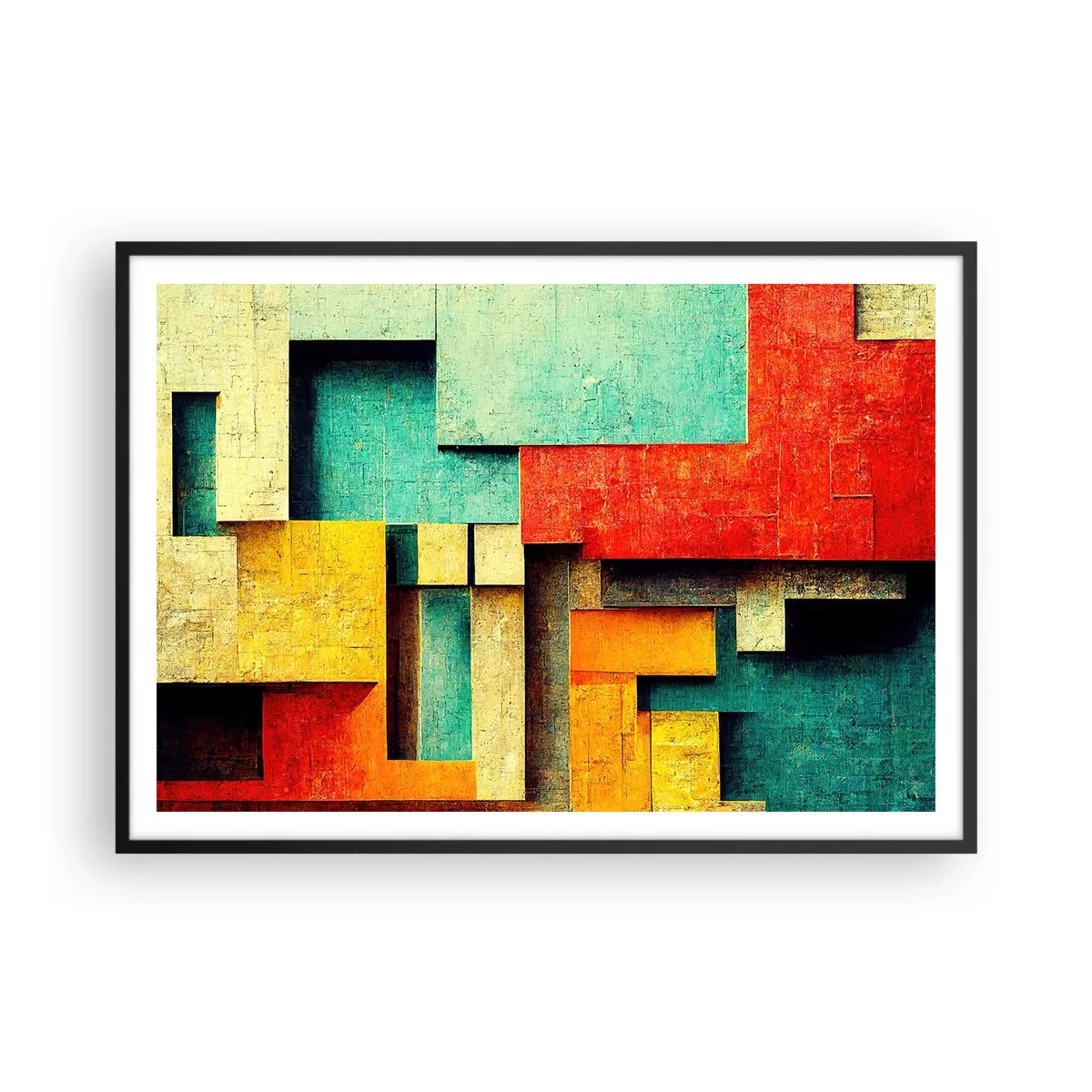 Affiche dans un cadre noir - Poster - Formes géométriques abstraites aux couleurs vives - 100x70cm - Festival des angles droits - Décoration murale moderne pour le salon et la chambre ARTTOR