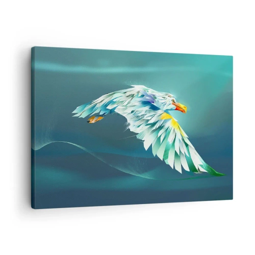 Impression sur toile - Image sur toile - Aigle abstrait en vol contre un ciel turquoise - 70x50cm - Aigle, puissance de tes vols - Décoration murale moderne pour le salon et la chambre ARTTOR
