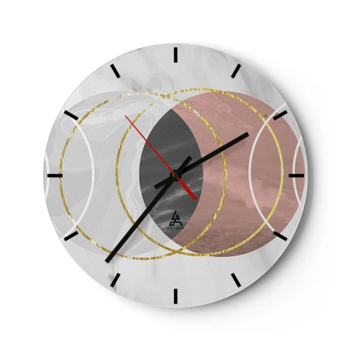 Horloge murale - Pendule murale - Cercles géométriques dans des tons de gris et de cuivre avec des accents dorés - 30x30cm - Musique des sphères - Décoration murale moderne pour le salon, la cuisine et la chambre ARTTOR