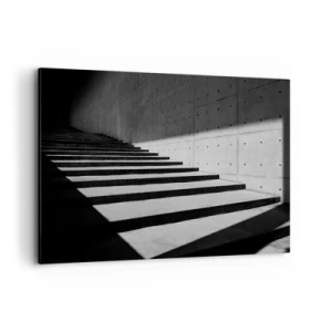 Impression sur toile - Image sur toile - Escaliers de style minimaliste en noir et blanc - 100x70cm - La beauté brute du modernisme - Décoration murale moderne pour le salon et la chambre ARTTOR