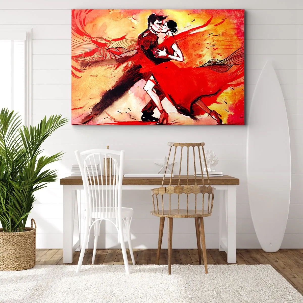 Impression sur toile - Image sur toile - Un couple dansant le tango dans des tons rouges sur un fond dynamique. - 100x70cm - Le rythme violet de la passion - Décoration murale moderne pour le salon et la chambre ARTTOR