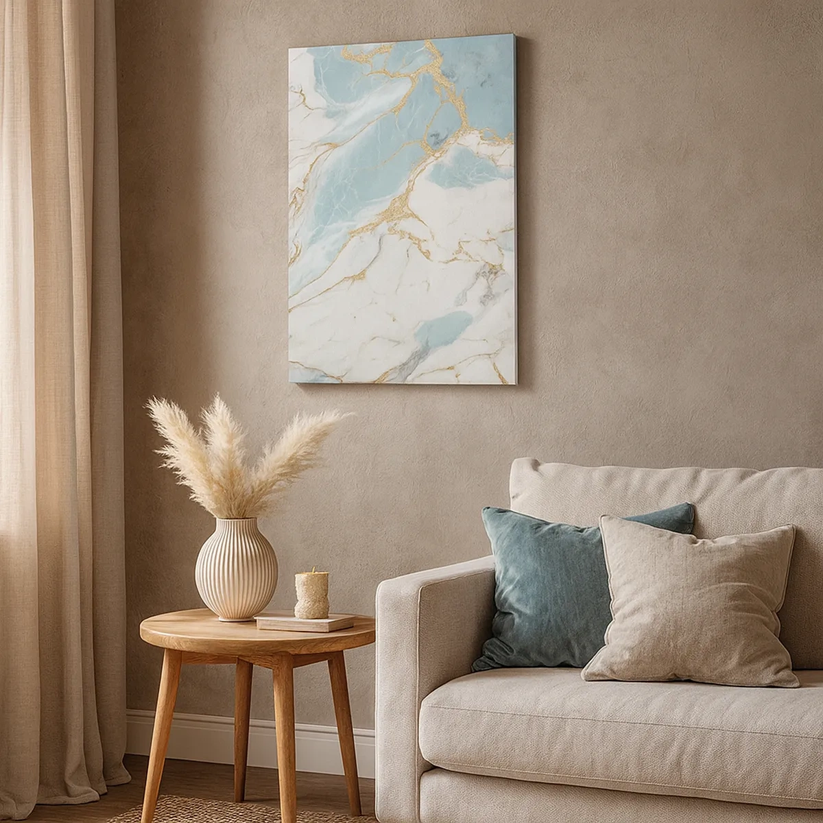 Impression sur toile - Image sur toile - Motifs en marbre bleu et blanc avec des veines dorées ajoutées - 50x70cm - Richesse en pierre - Décoration murale moderne pour le salon et la chambre ARTTOR