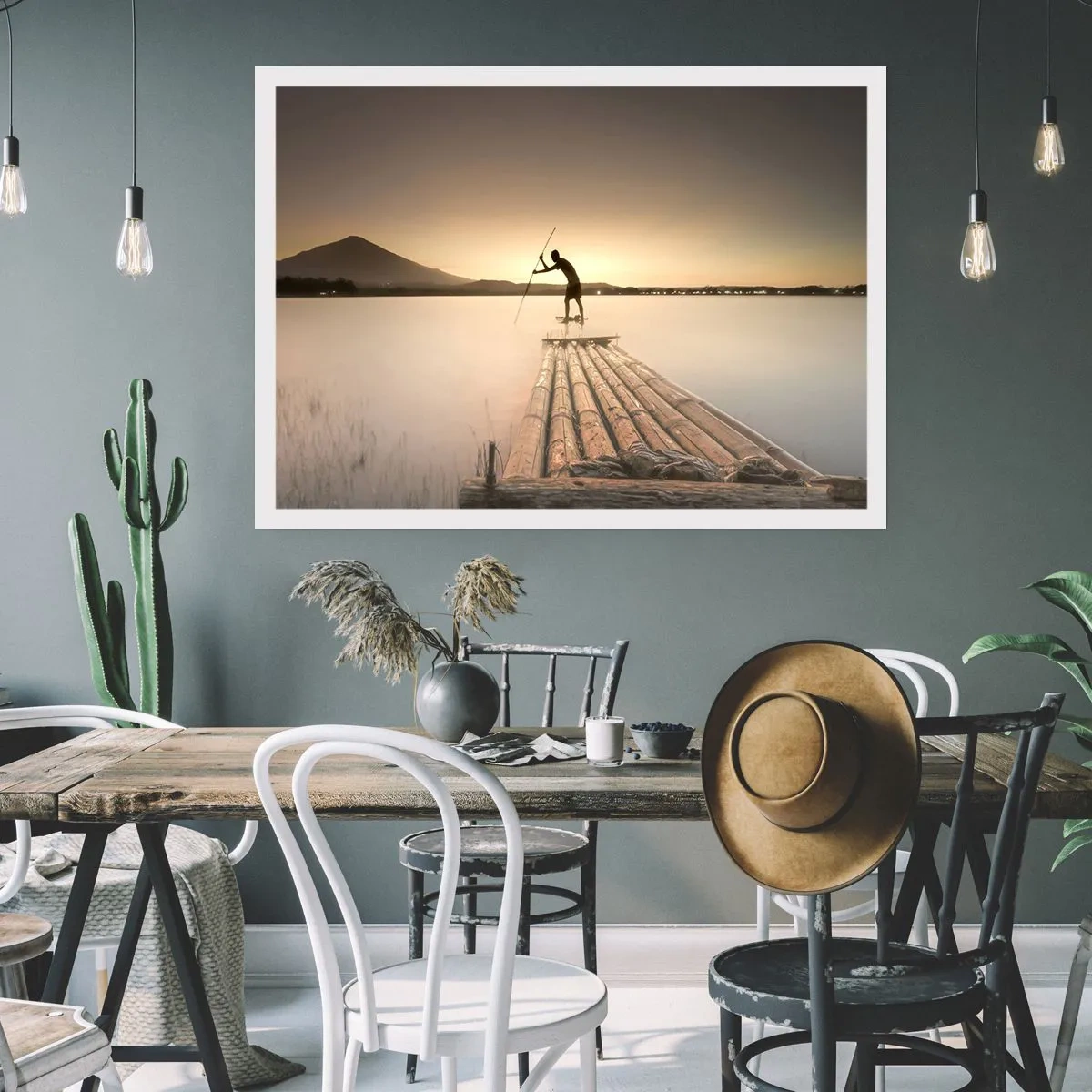 Affiche - Poster - Homme sur un radeau au coucher du soleil - 100x70cm - Avant la fin du jour - Décoration murale moderne pour le salon et la chambre ARTTOR