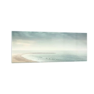 Impression sur verre - Image sur verre - Une silhouette solitaire sur une plage déserte au bord d'une mer calme - 140x50cm - à la recherche de la paix - Décoration murale moderne pour le salon et la chambre ARTTOR