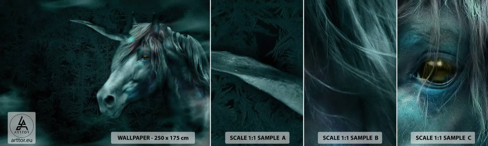 Échantillon de Papier Peint Autocollant Deluxe Sticker - Dans une forêt de conte de fées - Licorne, Fantaisie, Abstraction - 100x30 cm