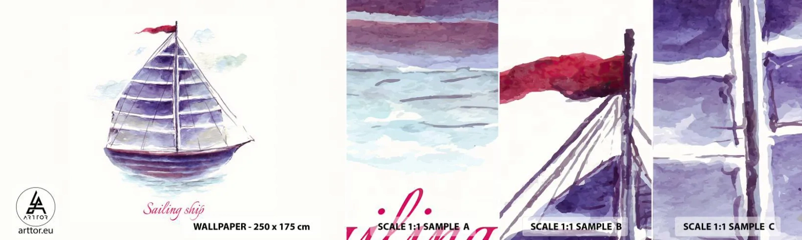 Échantillon de Papier Peint Autocollant Deluxe Sticker - Plein de voiles et d’eau calme - Voilier, Bord de mer, Mer - 100x30 cm