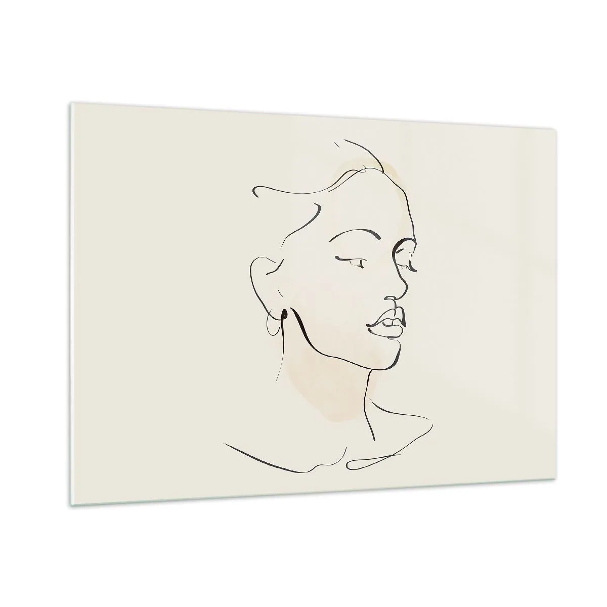 Impression sur verre - Image sur verre - Un portrait linéaire féminin sur un fond clair avec des ombres délicates. - 100x70cm - Une ligne certaine - Décoration murale moderne pour le salon et la chambre ARTTOR