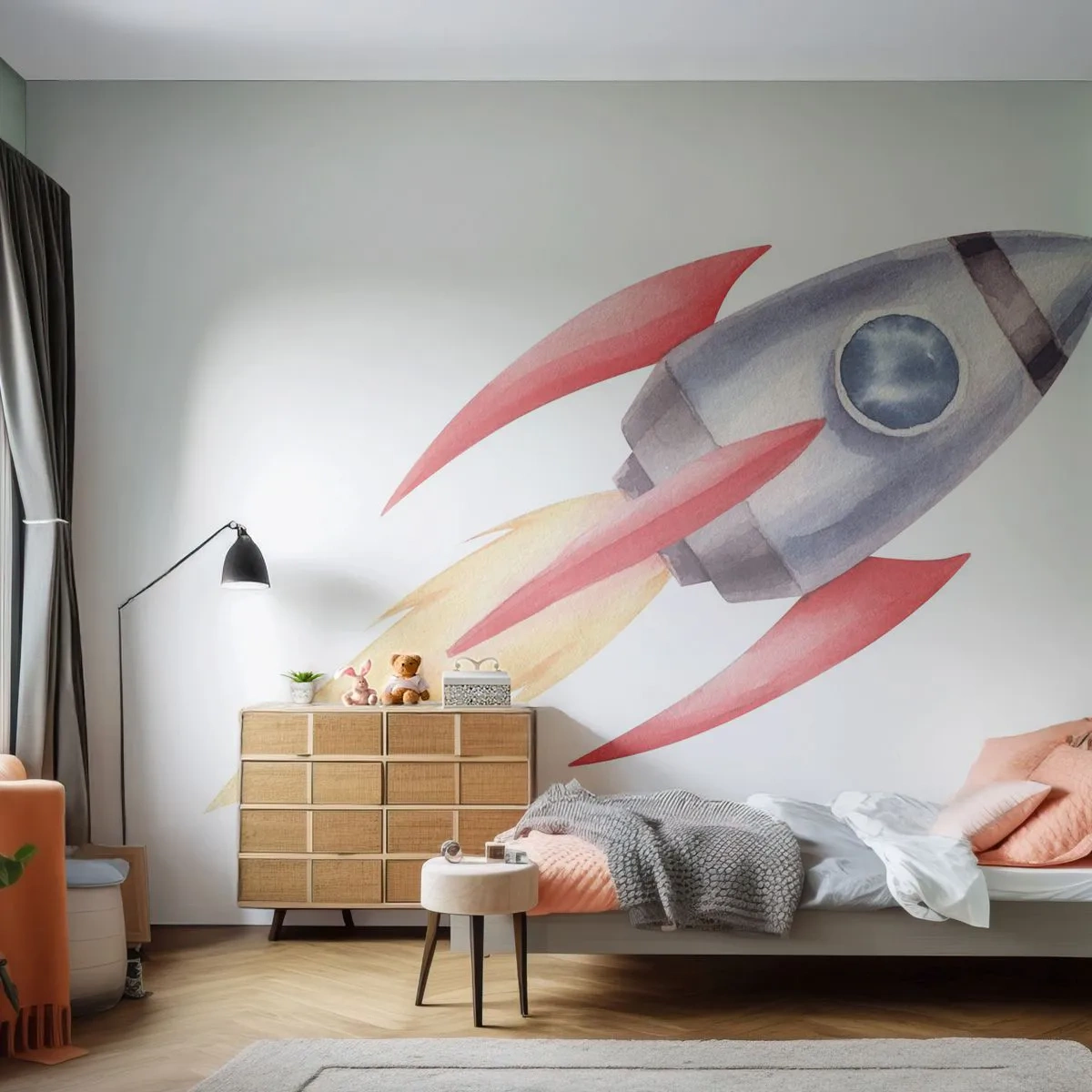 Papier peint sur mesure Standard Eco - Plus haut, plus vite, plus loin - Une fusée spatiale, Enfants, Cosmos