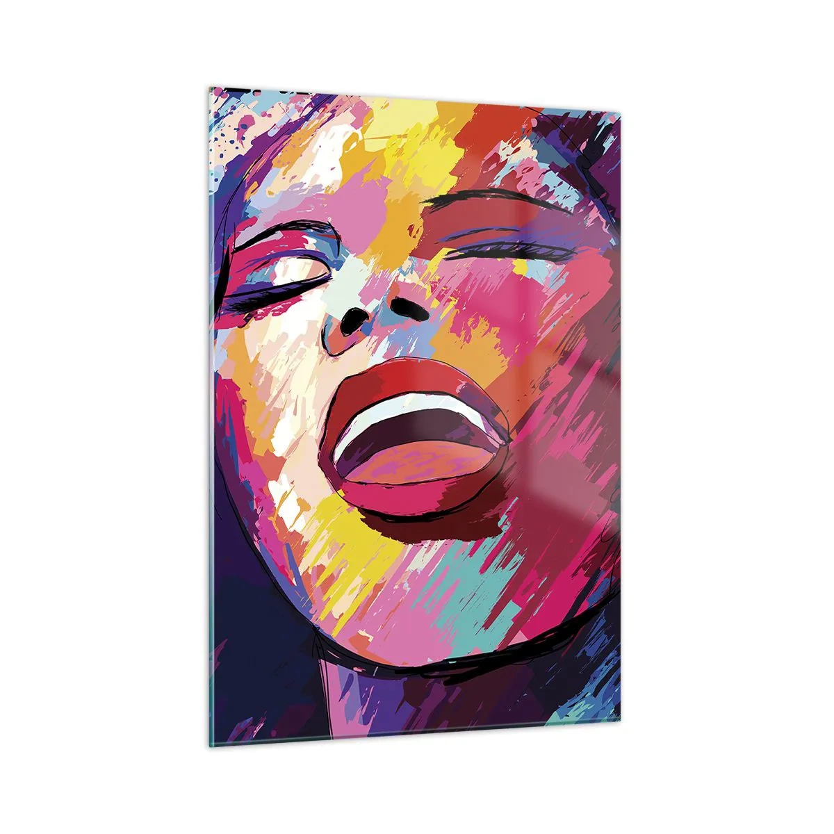Impression sur verre - Image sur verre - Portrait abstrait d'une femme aux couleurs intenses - 50x70cm - Chante toute ma vie - Décoration murale moderne pour le salon et la chambre ARTTOR