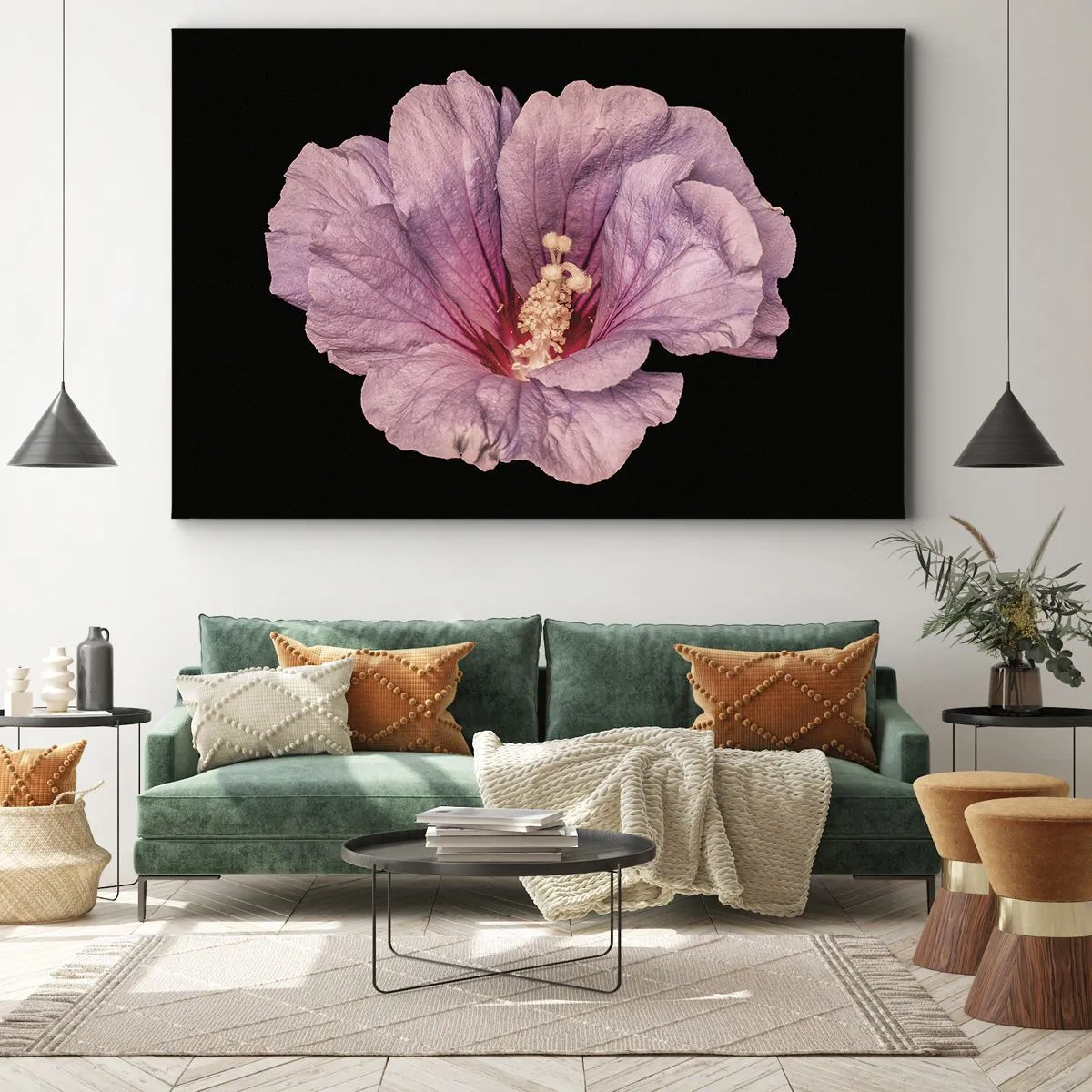 Impression sur toile - Image sur toile - Fleur rose sur fond noir - 120x80cm - Directement au coeur - Décoration murale moderne pour le salon et la chambre ARTTOR