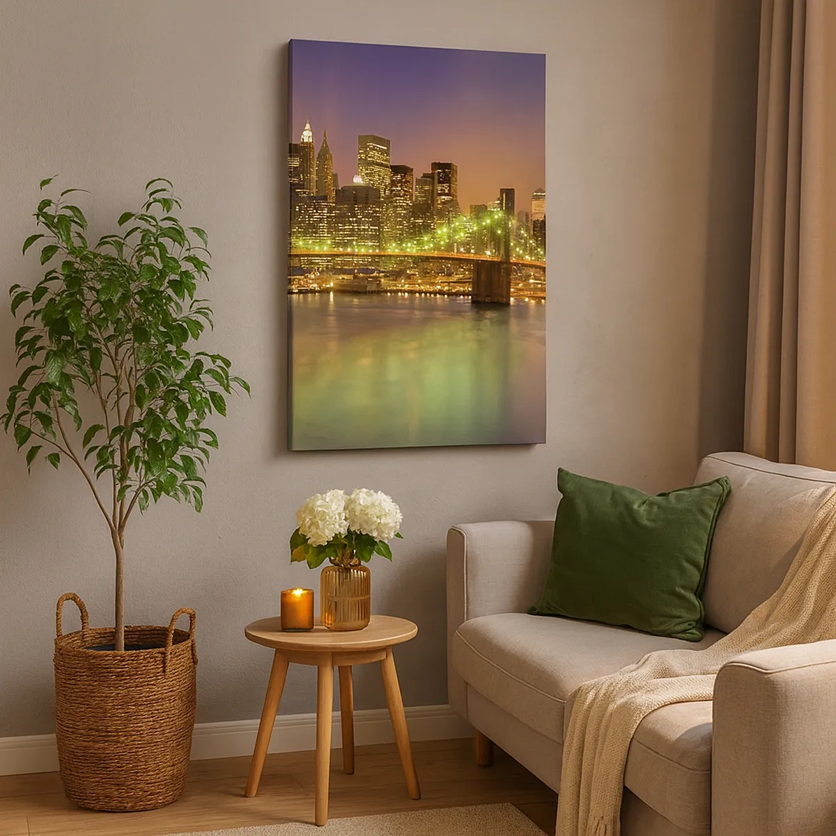 Impression sur toile - Image sur toile - Pont illuminé dans une ville moderne la nuit - 50x70cm - Ici la lumière ne s'éteint jamais - Décoration murale moderne pour le salon et la chambre ARTTOR