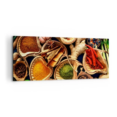 Impression sur toile - Image sur toile - Bols d'épices de différentes couleurs - 120x50cm - Prends ce que tu veux - Décoration murale moderne pour le salon et la chambre ARTTOR