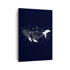 Impression sur toile - Image sur toile - Une illustration graphique d'une baleine dans un style de l'ère spatiale. - 50x70cm - Dans l'océan de l'univers - Décoration murale moderne pour le salon et la chambre ARTTOR