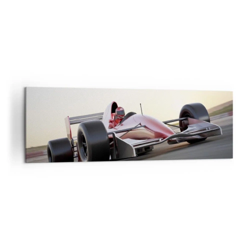 Impression sur toile - Image sur toile - Une voiture de Formule 1 rouge sur une piste de course en conduisant - 160x50cm - Toujours gagnant - Décoration murale moderne pour le salon et la chambre ARTTOR
