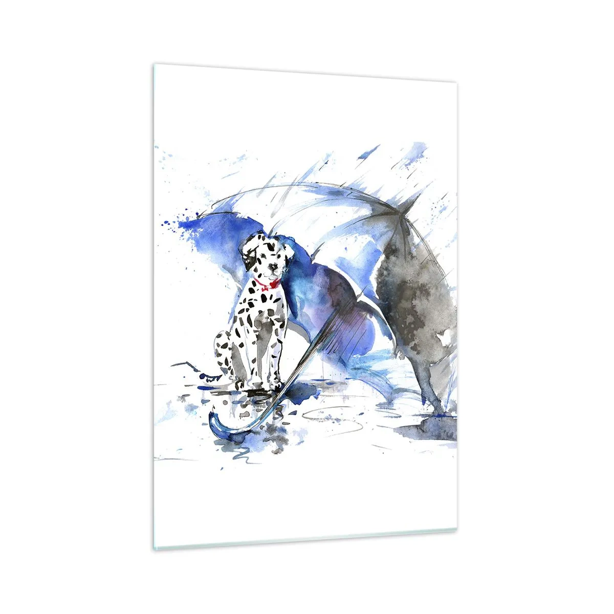 Impression sur verre - Image sur verre - Dalmatien avec un parapluie dans un décor pluvieux - 50x70cm - C'est à ça que sert un ami - Décoration murale moderne pour le salon et la chambre ARTTOR