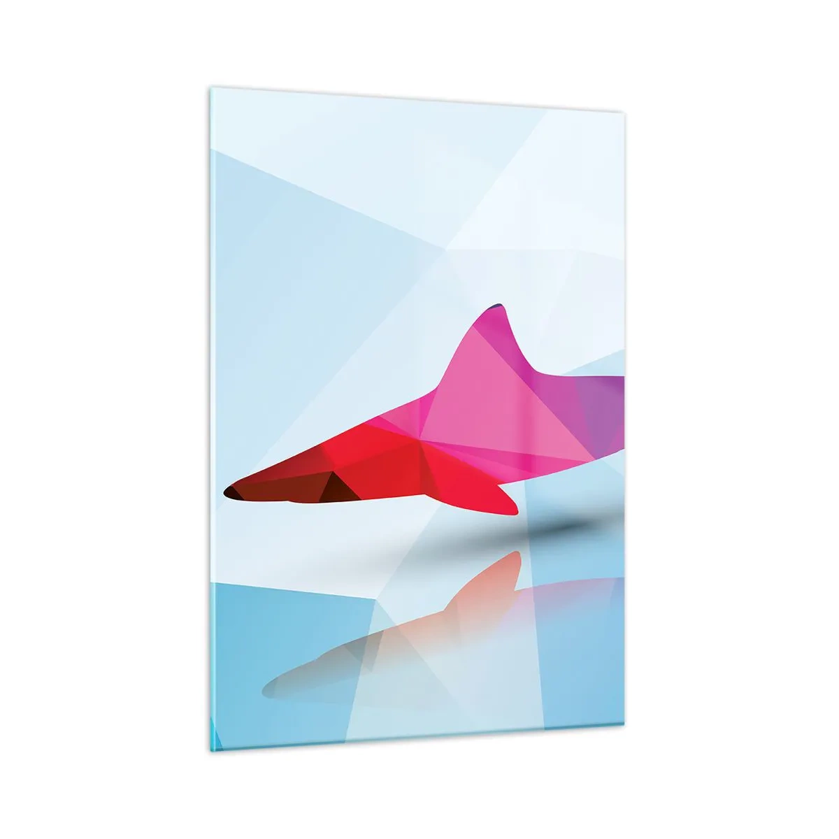Impression sur verre - Image sur verre - Requin géométrique dans les tons de rouge et de bleu - 50x70cm - Un requin dans un espace de cristal - Décoration murale moderne pour le salon et la chambre ARTTOR