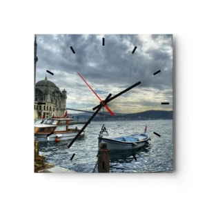 Horloge murale - Pendule murale - Un bâtiment historique sur l'eau avec des bateaux et un pont en arrière-plan - 30x30cm - Aux confins des mondes - Décoration murale moderne pour le salon et la chambre ARTTOR