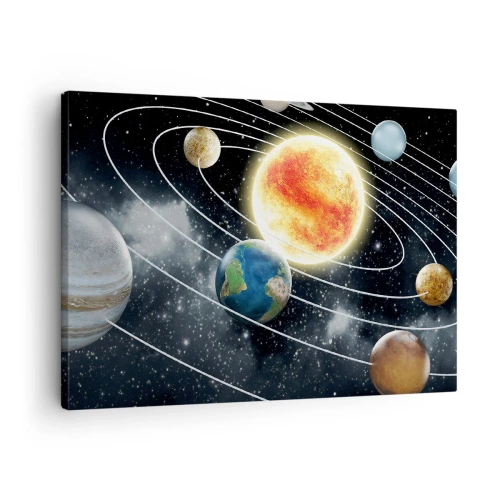 Impression sur toile - Image sur toile - Système solaire avec planètes et soleil dans l'espace - 70x50cm - Danse cosmique - Décoration murale moderne pour le salon et la chambre ARTTOR