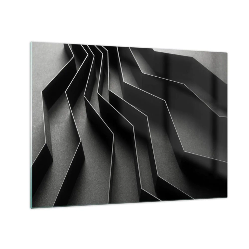 Impression sur verre - Image sur verre - Formes géométriques noires avec profondeur et clair-obscur - 70x50cm - Ordre spatial - Décoration murale moderne pour le salon et la chambre ARTTOR