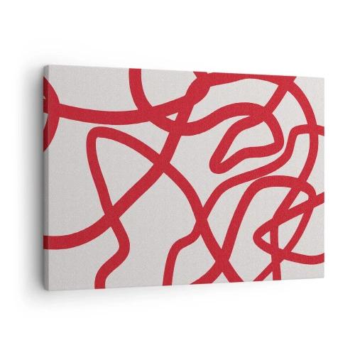 Impression sur toile - Image sur toile - Lignes abstraites rouges sur fond blanc - 70x50cm - Rouge sur blanc - Décoration murale moderne pour le salon et la chambre ARTTOR