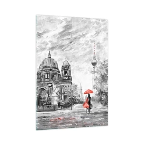 Impression sur verre - Image sur verre - Cathédrale de Berlin avec un accent rouge dans des tons monochromes - 50x70cm - Rencontre berlinoise - Décoration murale moderne pour le salon et la chambre ARTTOR