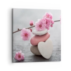 Impression sur toile - Image sur toile - Le bonheur avec une fleur de cerisier - 70x70 cm